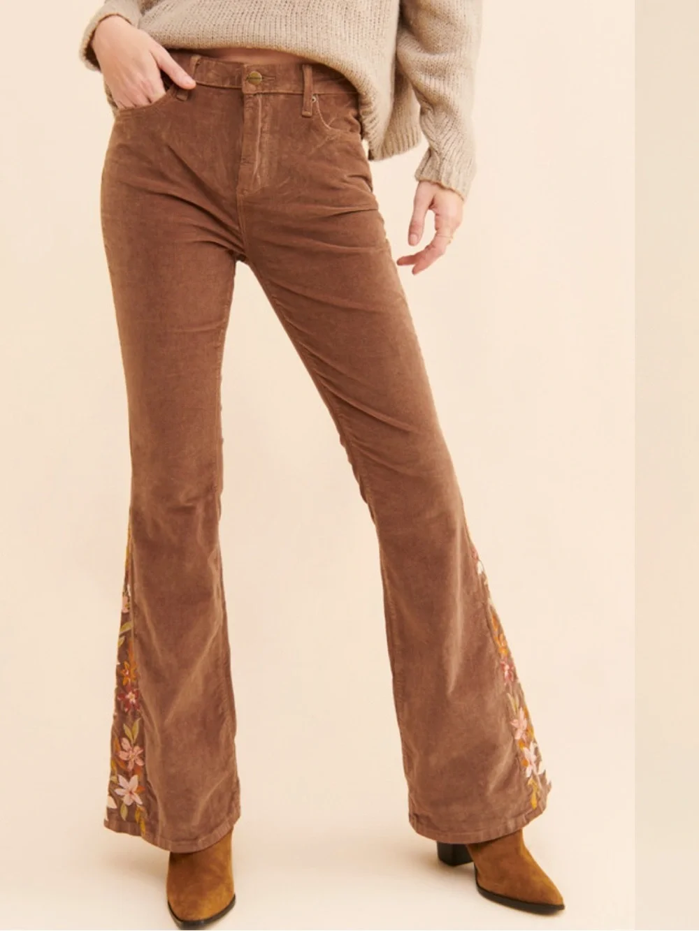 Driftwood Farrah Flare Embroidered Corduroy Jeans 26 x 34 - Picture 4 of 14